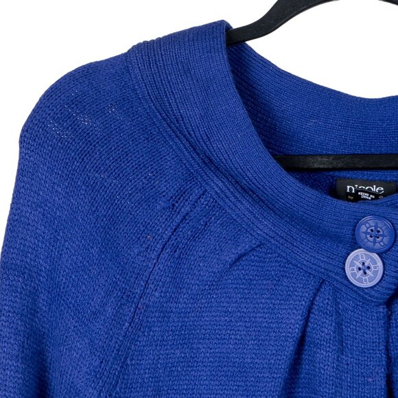 Nicole Miller Cardigan Sweater L Womens Blue Button Pockets Knit Acrylic Stretch - Picture 2 of 6